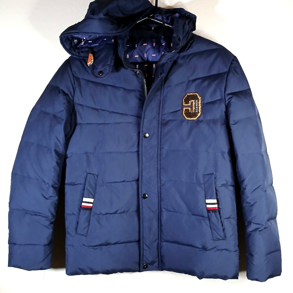 Jeep VTG Duck Down Blue Puffer Jacket Mens Size M Zip Up Winter Quilted‎ Coat RA